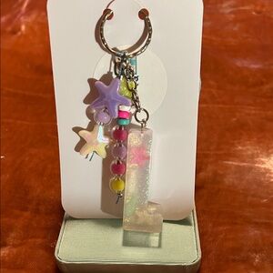 Handmade resin Colorful L Star and Bead Keychain